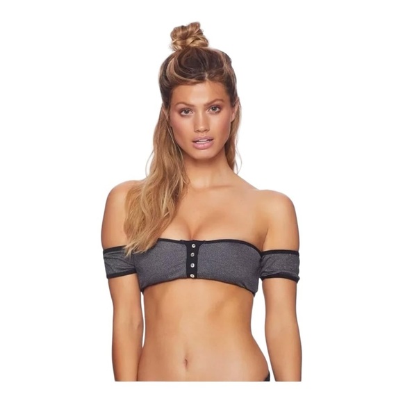 Beach Bunny Presley Off-Shoulder Bralette Bikini Top Gray NWT - Picture 6 of 6